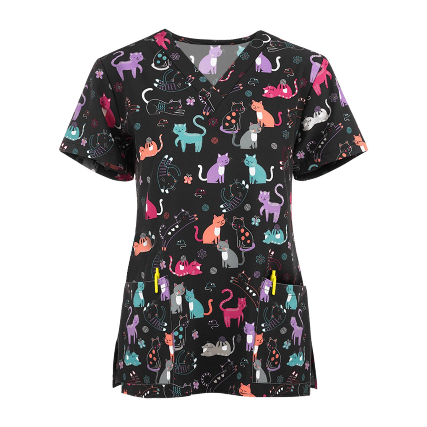 Women's Spring And Summer New Hedging Print Nurse Uniform T-shirt