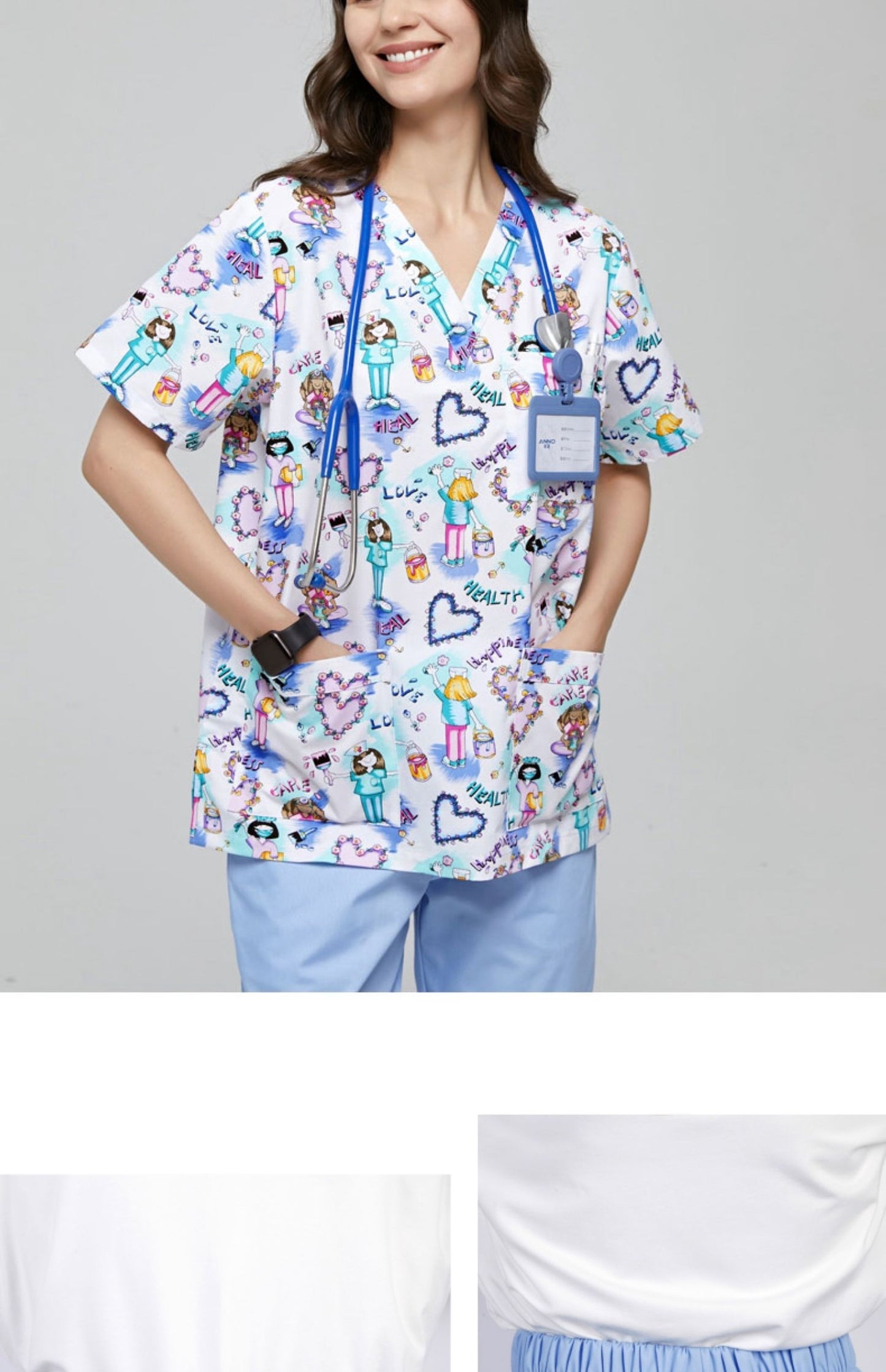 Hand Washing Suit Polyester Cotton Printed Pet Doctor Nurse Work Uniforms