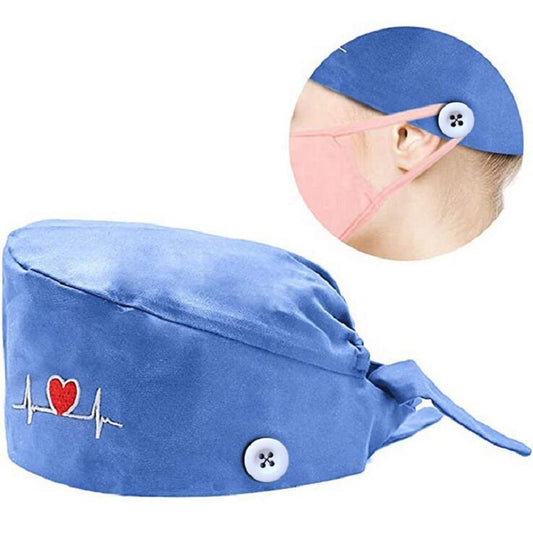 Solid Color Button Sweat-absorbent Embroidery Electrocardiogram Printing Doctor Cap