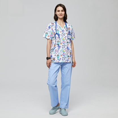 Hand Washing Suit Polyester Cotton Printed Pet Doctor Nurse Work Uniforms