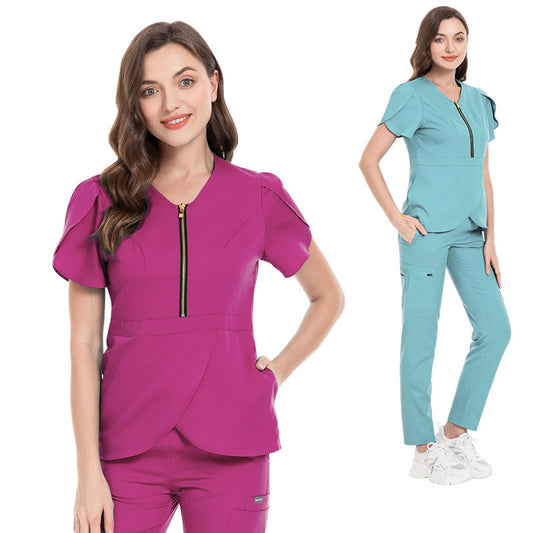 Women's Fashion Slim Fit Nurses' Uniform Short Sleeve Pants Suit